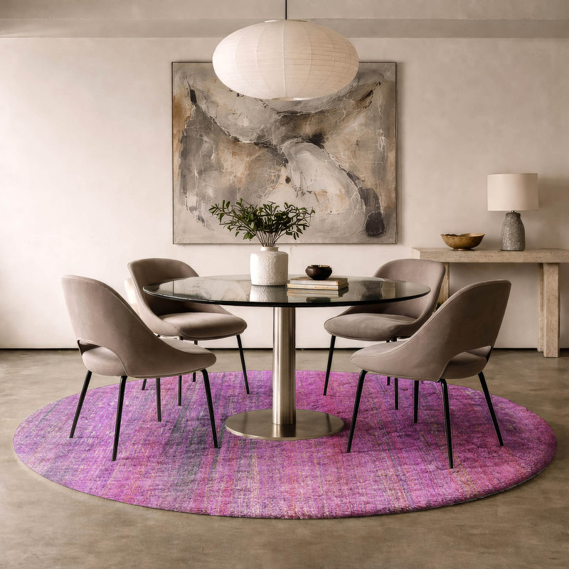 Tapis à poils longs de qualité supérieure lavable à la machine Dream ADS552, Lilas, Rond 8 pi