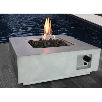Table de foyer en béton au propane / gaz naturel - 40000, gris, rouille, chaleur moderne pour l'extérieur, jardin, 30 po x 30 po x 11 po, foyer au gaz renforcé de fibres de 59 lb et jardin 30 po x 11 po