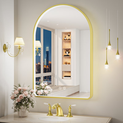 LED Bathroom Mirror with Lights, Arched Lighted Vanity Mirror with Anti-Fog, 3 Colours Temperature, Memory Function,Dimmable