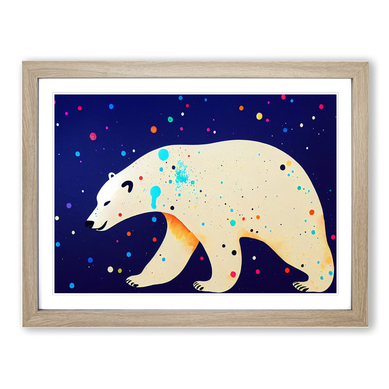 Splashed Polar Bear Abstract - Framed Print, Oak
