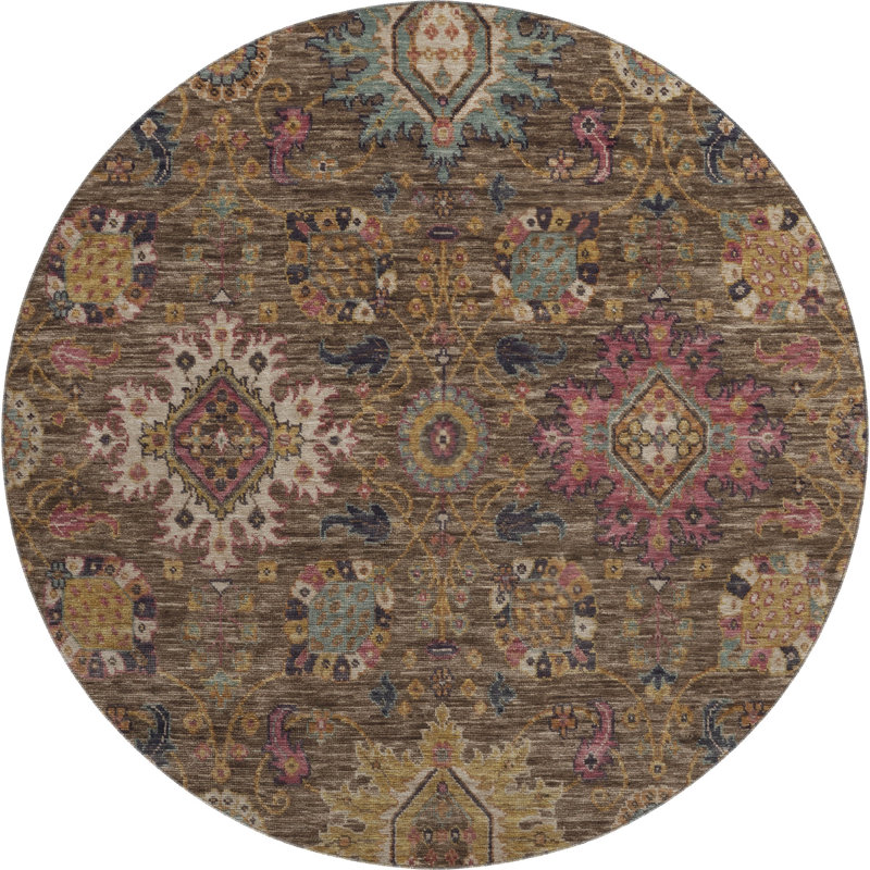 Premium Machine Washable Mayfield AMF2151 medallions Rug, Chocolate, Round 8'