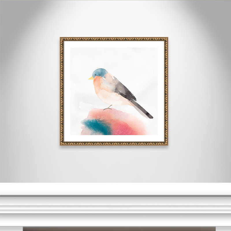 Chickadee II par Casa Fine Arts, H 33,25 po x l 33,25 po x P 1,125 po, Papier avec cadre à perles dorées, Blanc