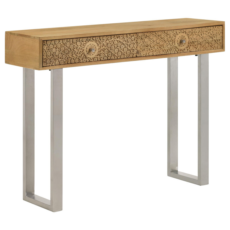 Sophisticated 2-Drawer Nightstand - Compact And Modern Design Bowdoin 2-Drawer Console Table Hand Carved Details Natural