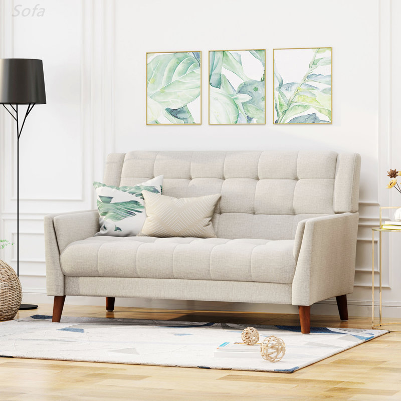 Petit canapé convertible moderne avec causeuse à accoudoirs carrés de 31,5 po Greenmont, Polyester beige