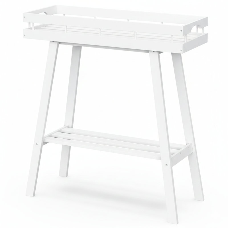 Bamboo Plant Table Stand Indoor, White