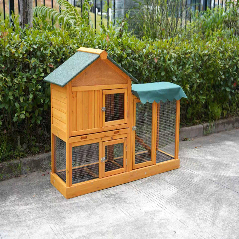 Cage à lapin, cage à lapin intérieure, cage à lapin extérieure avec aire de jeu, maisonnette pour animaux avec plateau anti-fuites plus profond, panneau UV, grillage inférieur amovible pour les petits animaux, housse amovible imperméable et de protection solaire
