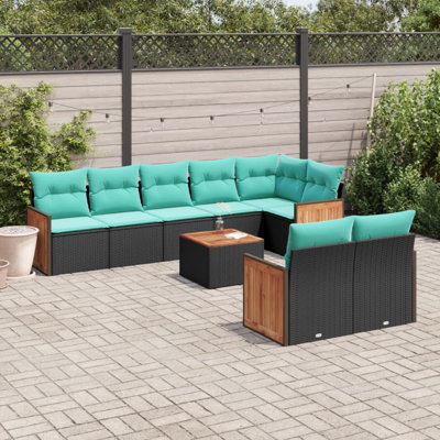  Ensemble de canapé de patio 9 pièces avec coussins en rotin de polyester noir
