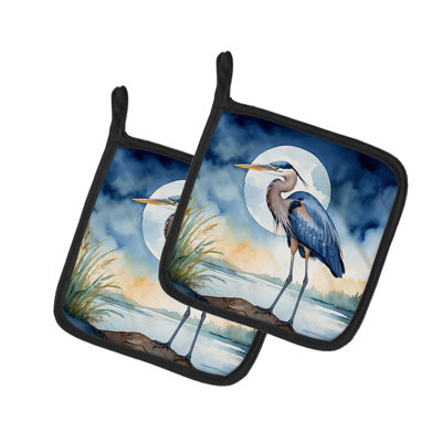 Blue Heron Under the Moonlight Pair of Pot Holders
