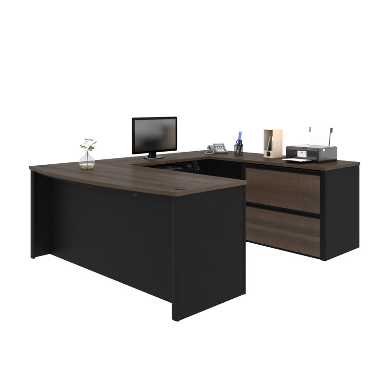 Padro U-Shaped Computer Desk, Antigua/Black