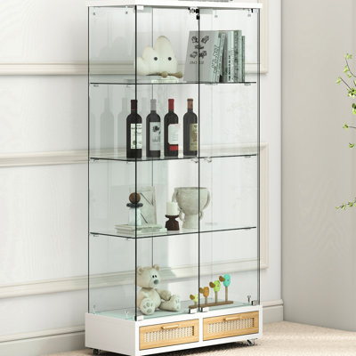Petite vitrine à 2 portes en verre trempé à assemblage rapide avec 13 lumières DEL de couleur, 4 tablettes et grands tiroirs pour le bureau et la chambre à coucher