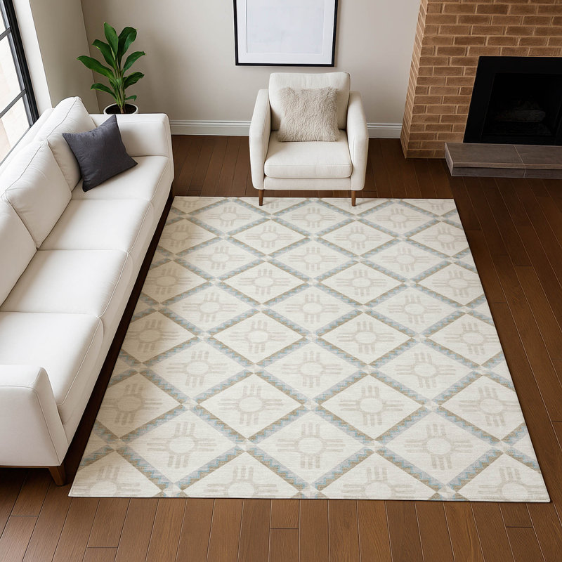 Tapis géométrique intérieur / extérieur lavable à la machine Chantille ACN2686, Ivoire ivoire, 3 pi x 5 pi