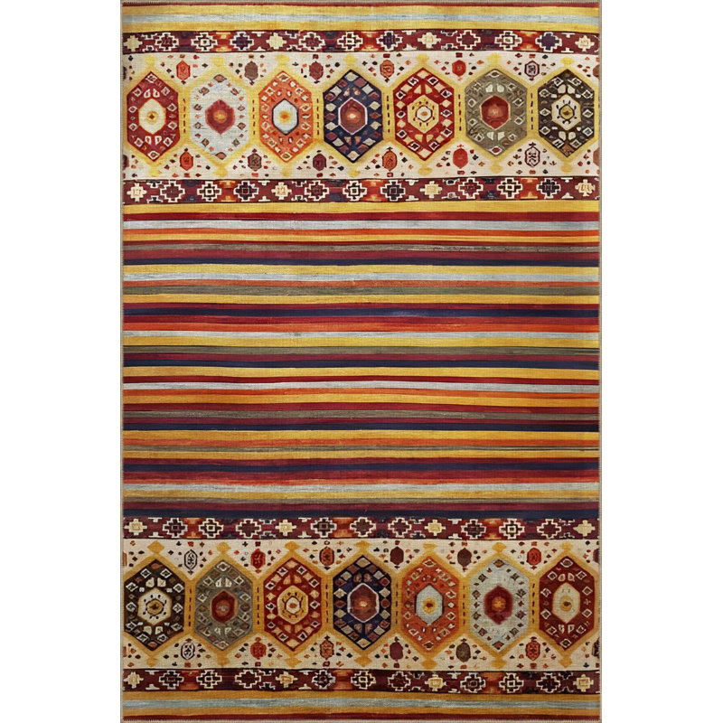 Tapis décoratif moderne et multicolore à rayures foncées et multicolores lavable à la machine