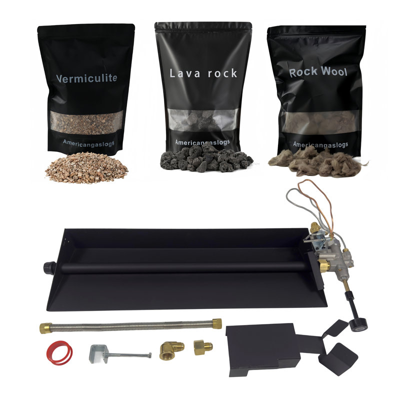 Americangaslogs 15–28 inch Vented Gas Logs Set with iron Gas Fireplace Burner Pan and Valve for Propane  Natural Gas Fireplaces (Manual Valve, 28 Inch One Pipe)