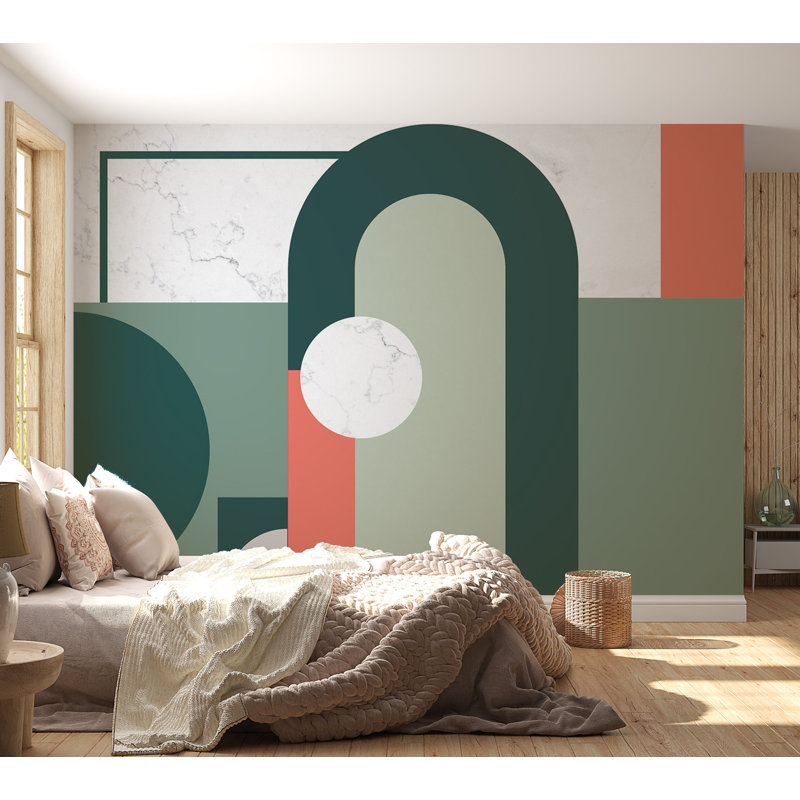 Murale abstraite pelez et collez - Motif géométrique de marbre, L 41 po x l 57 po