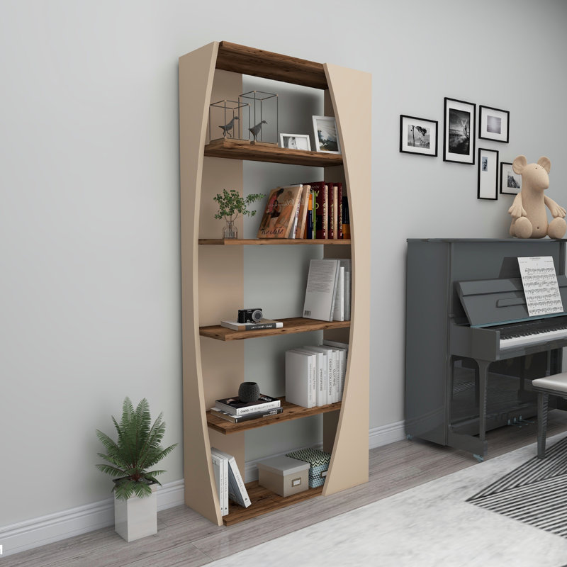 Bookcase Shelving Unit 5 Shelves Nestor, Light Walnut/Beige