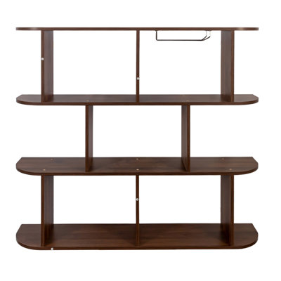 Rustic 3 Tier Wall Mounted Wine Rack, Multifunctional With Glass Holder For Home Bar Dining Room Shelf Display, Walnut Particle Board, 48.34 In Depth, 9.31 Width, 41.07 Height, 49.31 Lb Weight