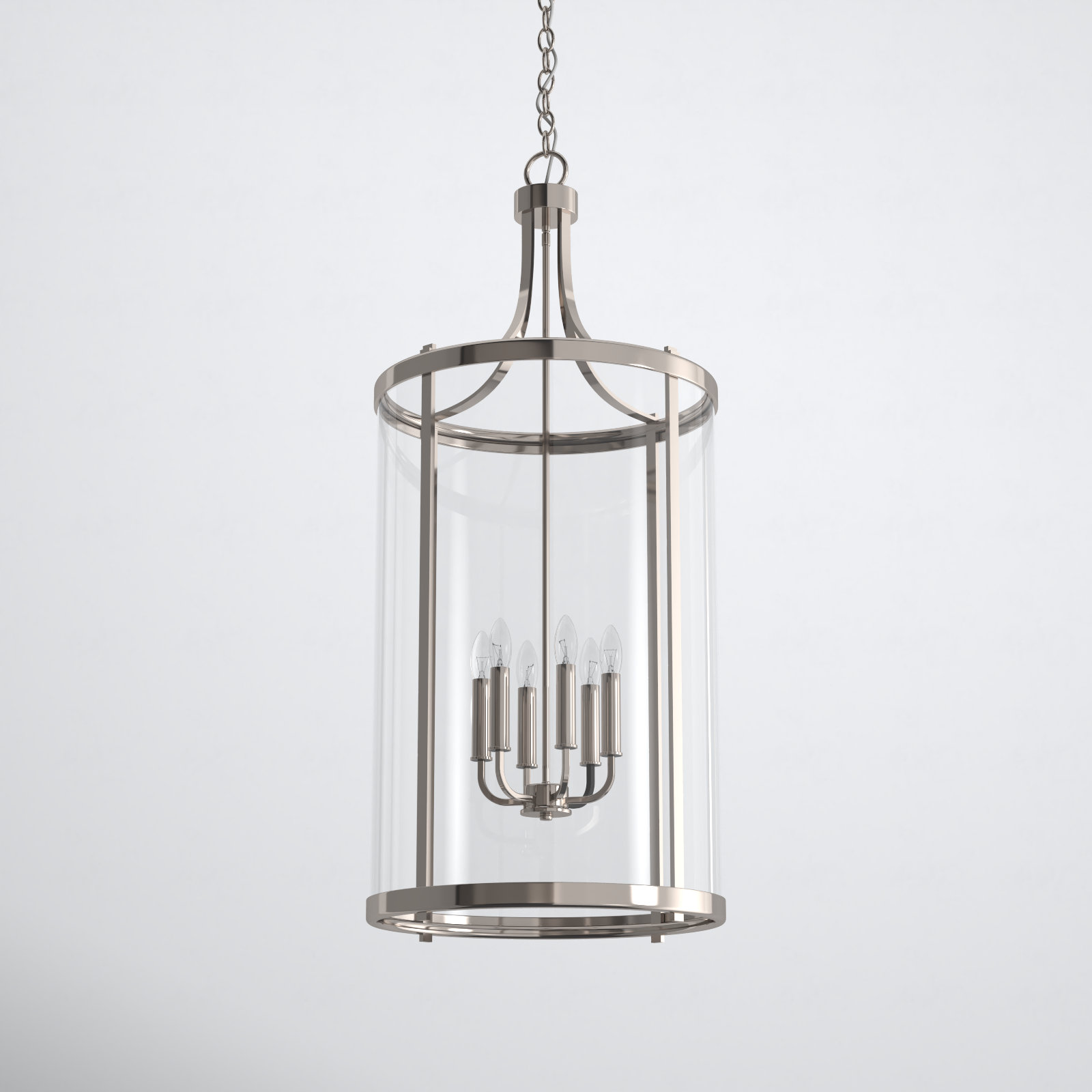 Wayland Dimmable Lantern Chandelier, Satin Nickel, 6 Lights, 34" H x 16" W x 16" D