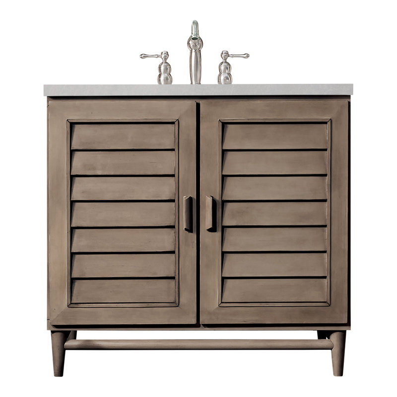 Portland 36'' W Single Vanity, Whitewashed Walnut, White Zeus, 8" Widespread