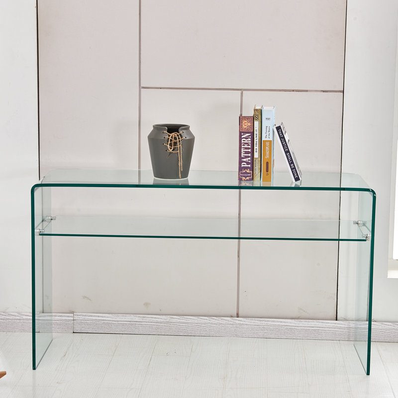 Glass Console Table, Transparent Tempered  Glass Console Table With Rounded Edges Desks, Sofa Table