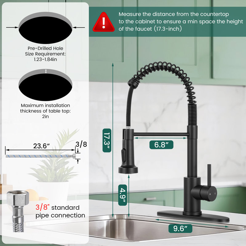 Robinet de cuisine à poignée simple avec deux modes de sortie d'eau rétractable, Noir mat
