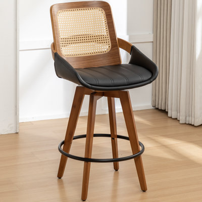Darries Swivel 26" Counter Height Bar Stools With Cane Rattan Back