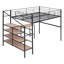 Lit mezzanine double en métal avec bureau et échelle de rangement latérale, noir