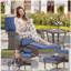 Ensemble de 2 repose-pieds d'extérieur en rotin brun avec coussin bleu pour cour ou terrasse