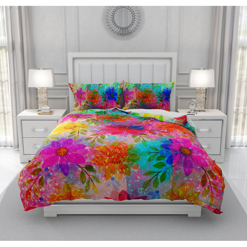 Polyester Floral Duvet Cover, Queen Duvet Cover + 2 Shams