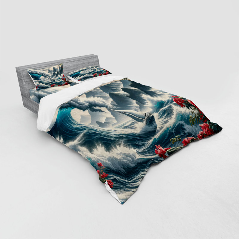 Ensemble de literie nautique Ambesonne et cadet bleu et rose foncé, Housse de couette grand + 3 pièces supplémentair
