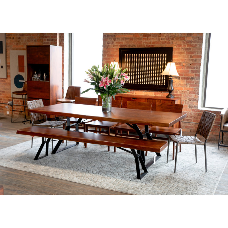 London Loft Solid Wood Dining Bench, Walnut/Antique Zinc, 18.5" H x 90" W x 18" D