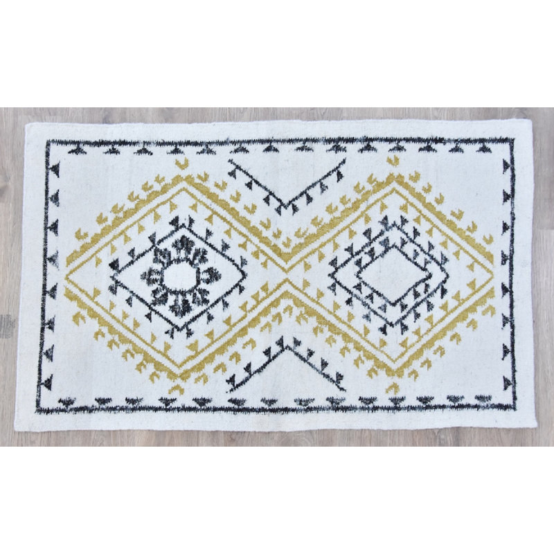 Tapis blanc/doré fait main kilim Lianna, Rectangle 3 pi x 5 pi