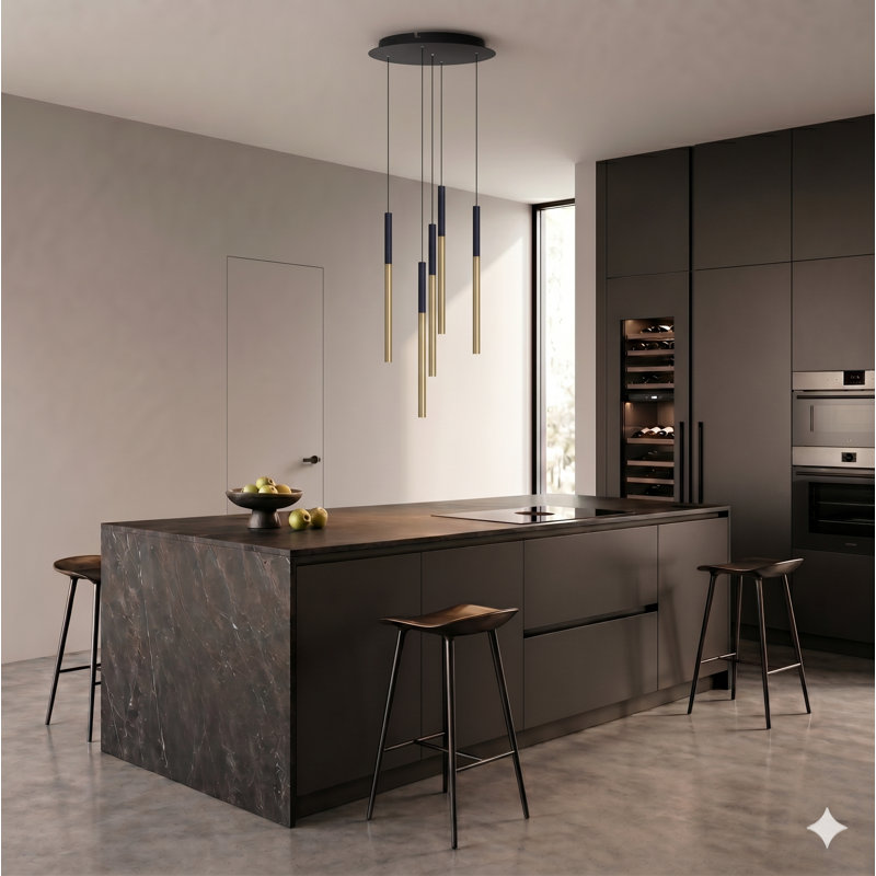 Baileyton 5 - Light Cluster Pendant, Black Top/Brushed Brass