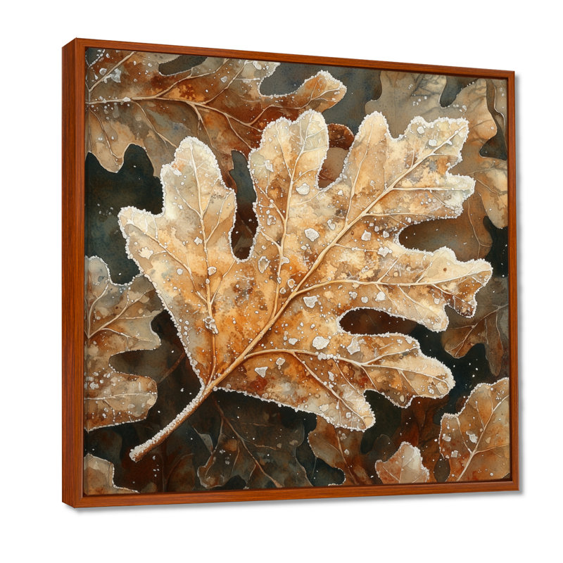 Impression sur toile Frosty Oak Leaf I - Leaves, H 36 po x l 36 po, Impression encadrée flottante, Brun
