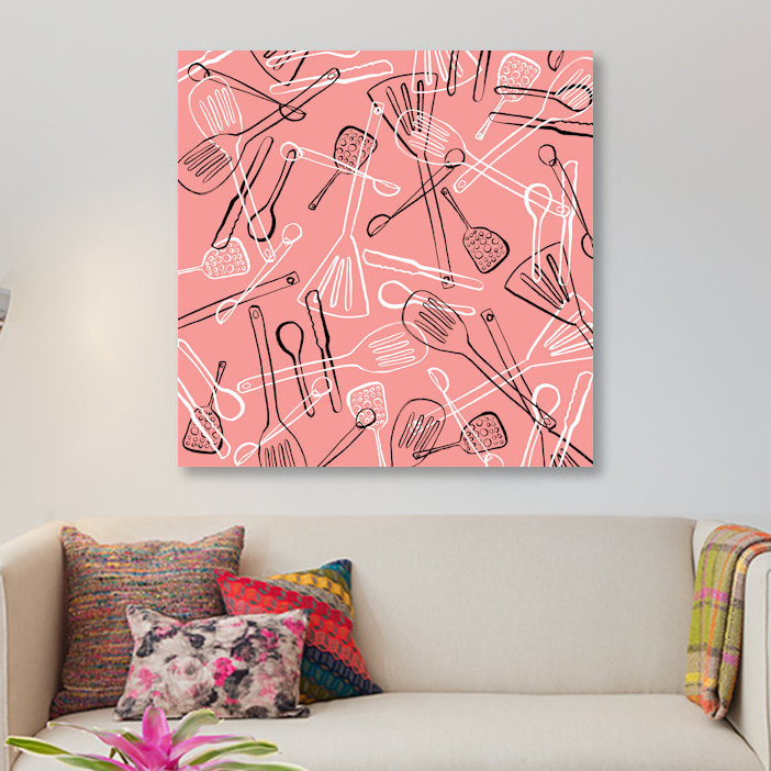 « ustensiles jaquette », impression sur toile, H 26 po x l 26 po x P 1,5 po, Papier d'art encadré noir, Pas de tapis