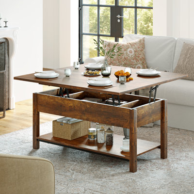 Table basse à plateau relevable multi-fonctions avec rangement Torron 4-en-1