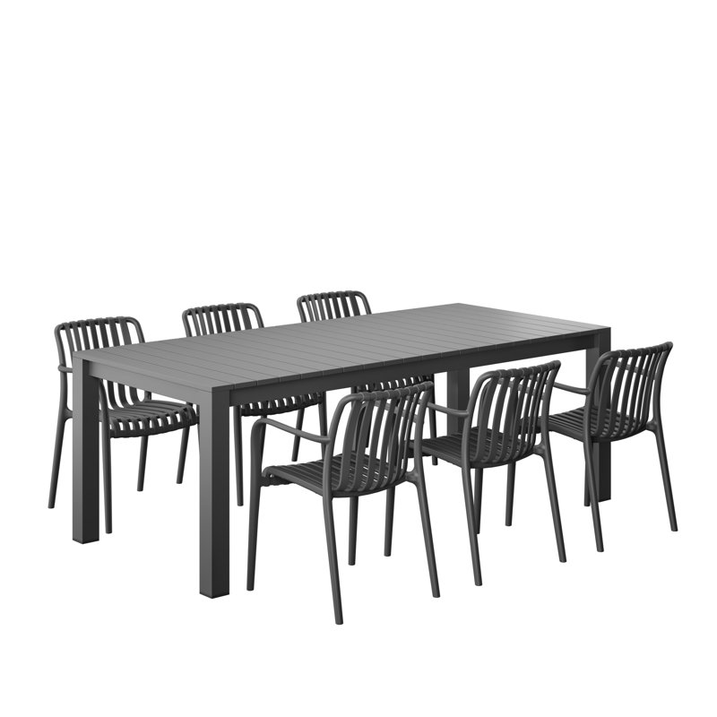 Amazonia Pether Outdoor Patio Aluminum And Resin Dining Set, 6