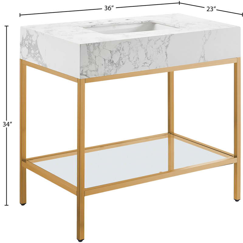 Meuble-lavabo simple 36 po Marmo, Laiton brossé, Blanc