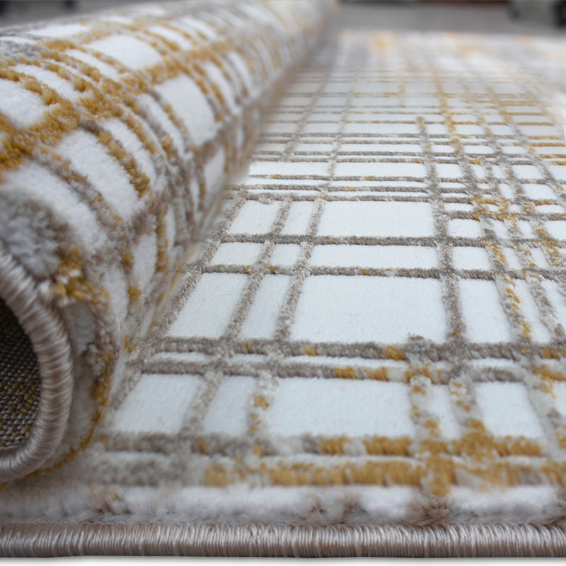 Tapis d'entrée de luxe, moutarde et vison, 31,5 x 59,1 pouces | 100% polypropylène, 2,4 lb / pi2, hauteur des poils: 0,4 po | Aspirateur, facile à nettoyer, idéal pour les vestibules | Décoration élégante et durable