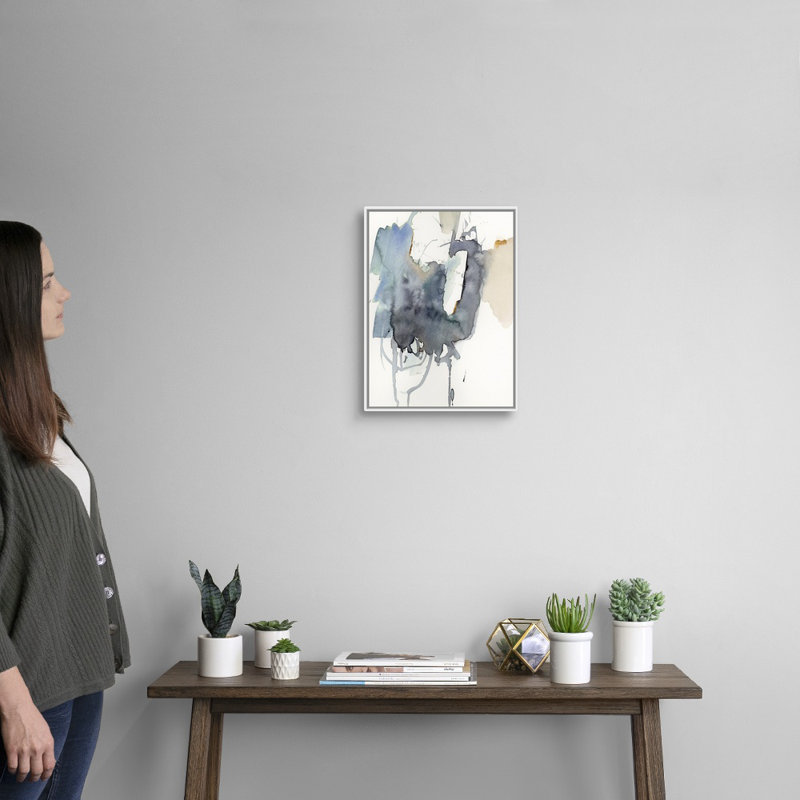 Indigo Splatter I par Victoria Barnes - reproduction d'art sur toile, H 18 po x l 14 po x P 1,75 po, Cadre flottant blanc