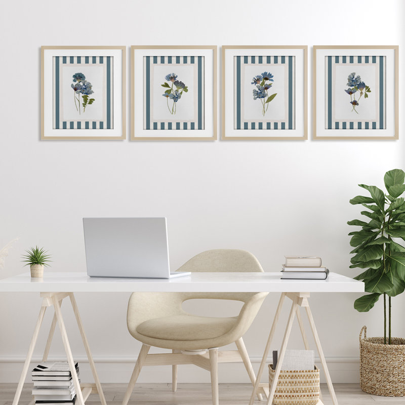 «Summer Memory Florals», ensemble de 4 impressions sous verre encadrées, design par Val Rhodes, H 16 po x l 13 po