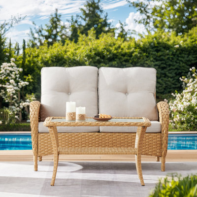 Valierius High-Quality 2-Piece Outdoor Wicker Sofa Set With Coffee Table And Outdoor Cushions - Comfortable, Durable Design For Patios, Gardens, And Backyards