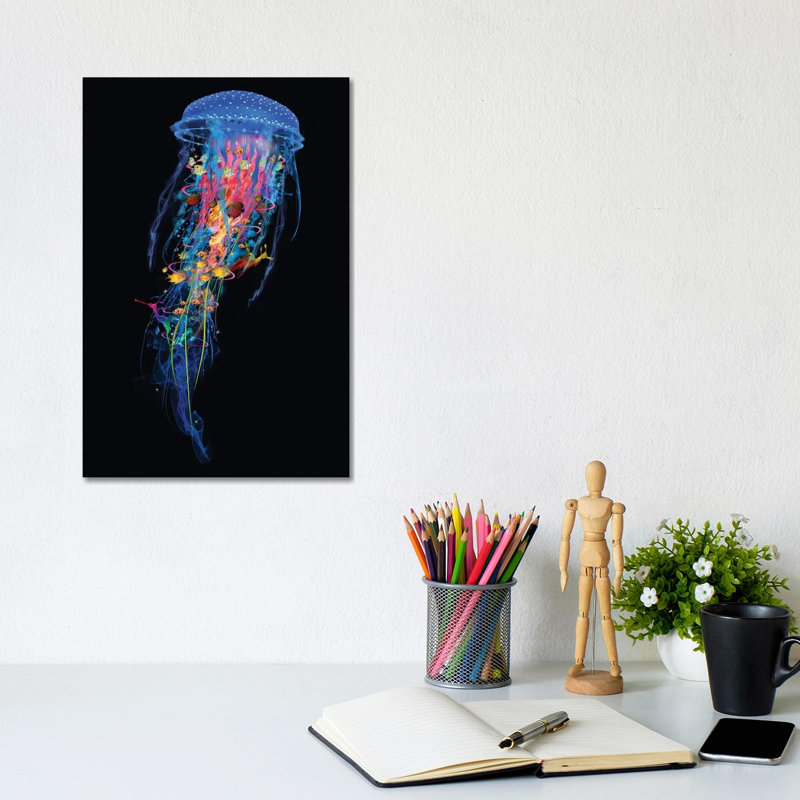 Electric Blue Jellyfish by David Loblaw - Wrapped Canvas Print, 20.32 cm H x 30.48 cm W