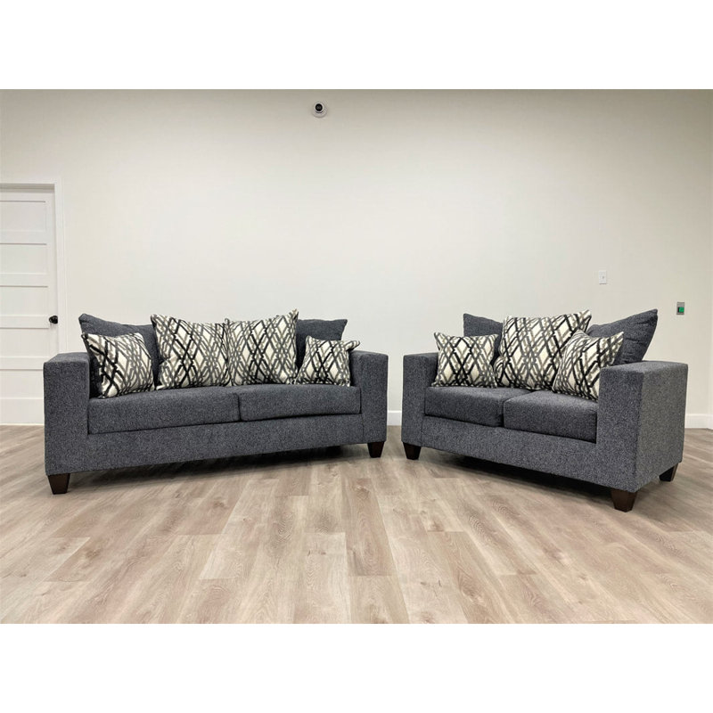 Canapé et causeuse Kynzley, Polyester 100 % gris foncé