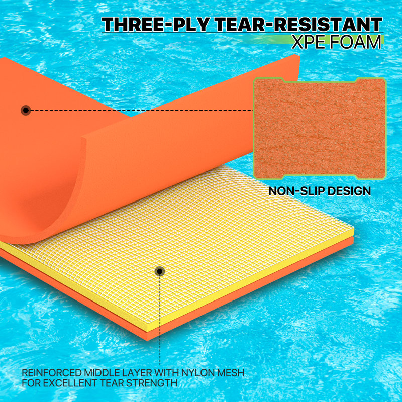 Orange and Yellow 12x6FT Tear-Resistant XPE Foam Floating Water Mat