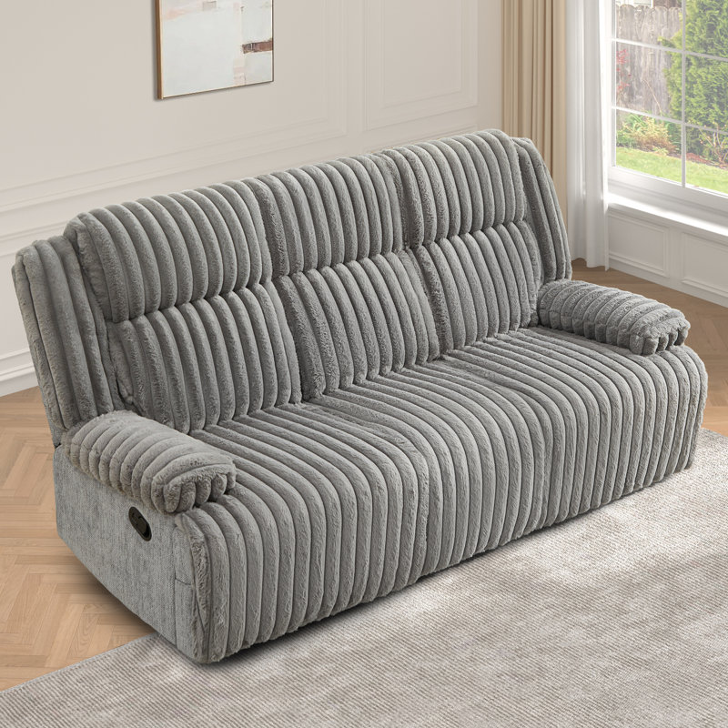 82.29"wide Pillow Top Arm Corduroy Upholstered Manual Double Reclining Sofa, Gray