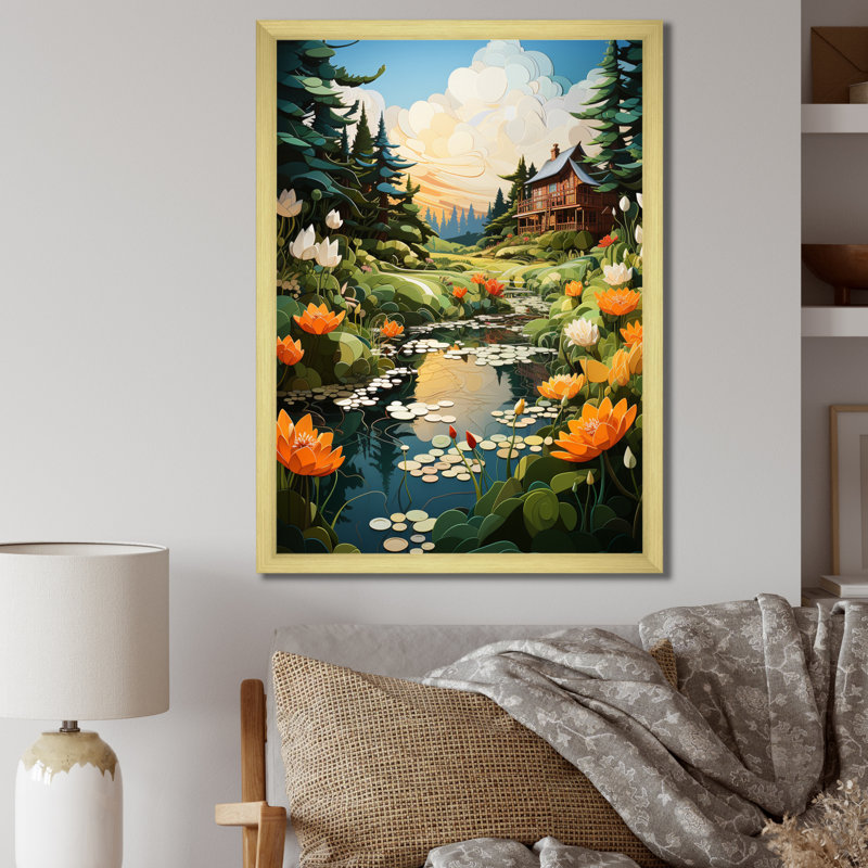 " Farmhouse Countryside Reflections Papercut ", 20" H x 12" W x 1" D, Gold Single Picture Framed