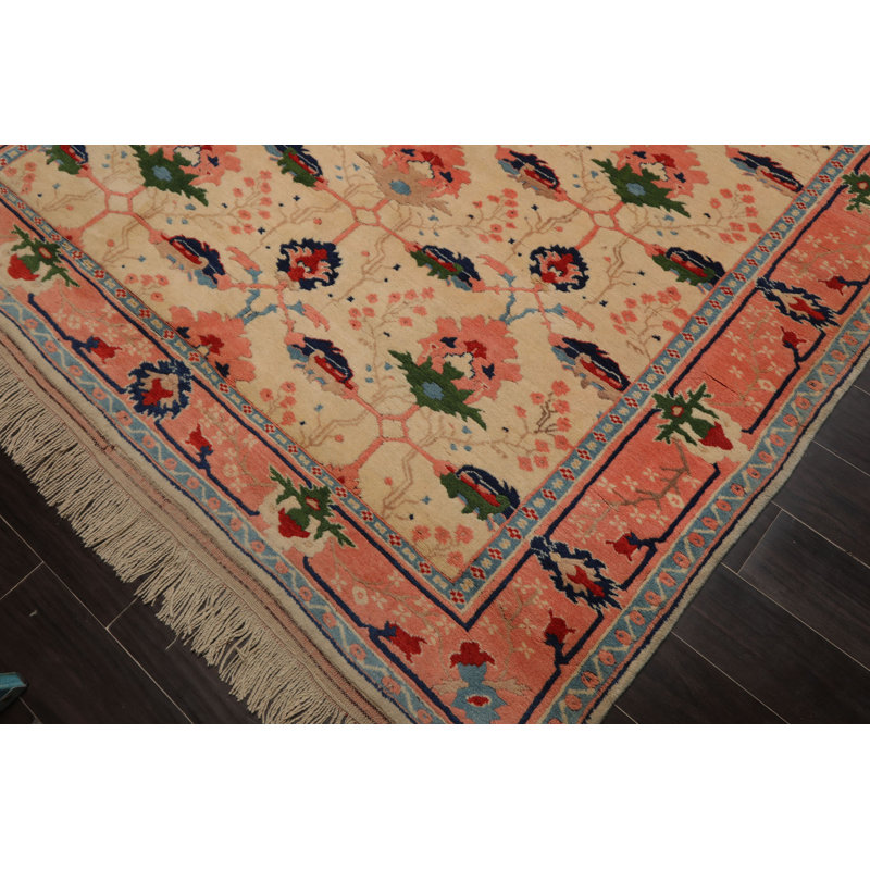 Tapis ivoire en laine noué à la main 6 pi 2 po x 9 pi 6 po Oushak