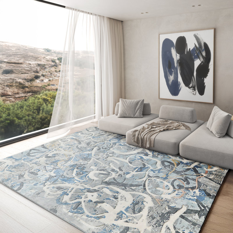 Gianni Abstract Area Rug in Blue, Rectangle 6' x 9'