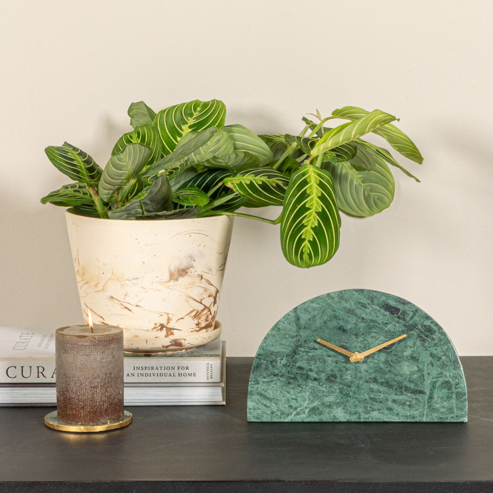 Maurelle Decorative Half Moon Marble Mantel Clock, Green