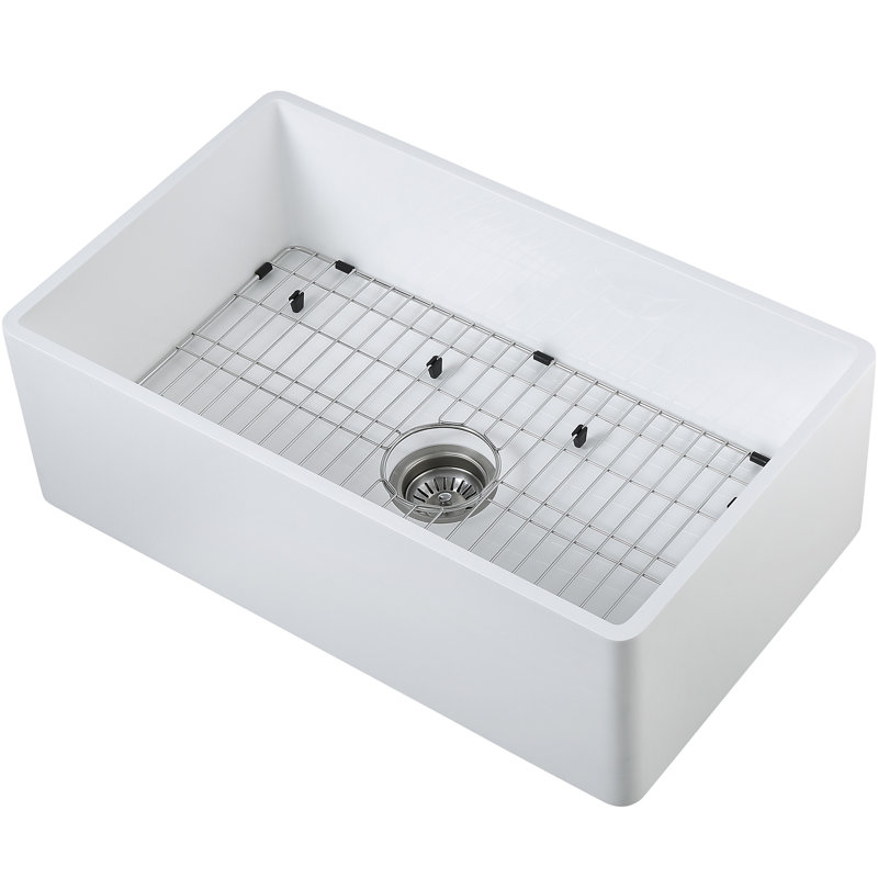 Holbrook Pure Stone 30 in. x 18 in. Single Bowl Undermount Farmhouse Kitchen Sink w/ Grid & Strainer